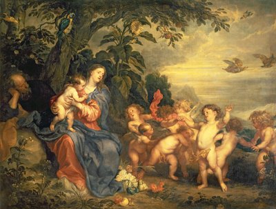 El descanso en la huida a Egipto (Virgen con perdices) principios de 1630s de Anthony van Dyck